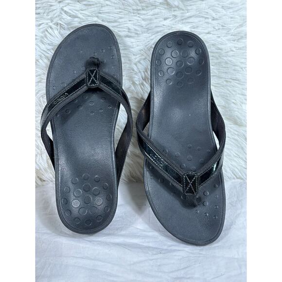 Vionic Tide Sport Women's Flip Flops Sandals Size 8 Black Leather Orthotic - Picture 1 of 7